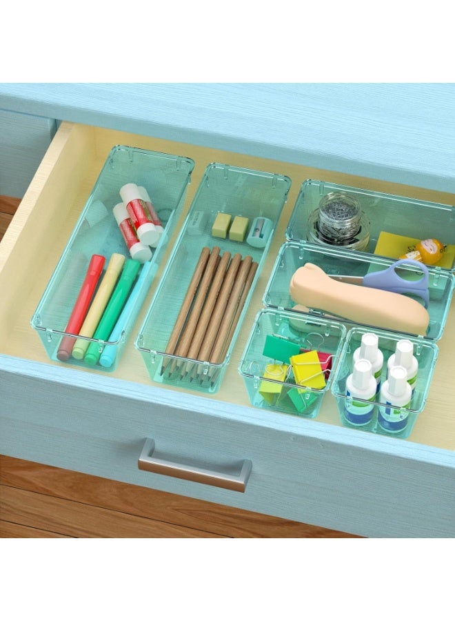 مجموعة منظم أدراج  من 6 قطع، صواني تخزين أدراج أكريليك، صناديق تخزين للمجوهرات، مستحضرات التجميل، الأدوات، لوازم المطبخ والمكتب - Image 4